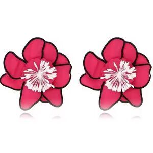 New ZARA Fushia Pink & Black Floral Statement Earrings